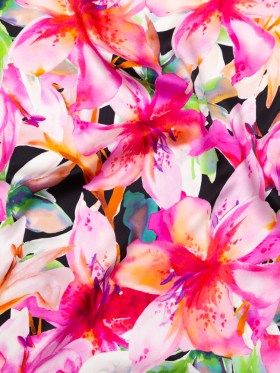 Mood Exclusive Italian Pink and Black Watercolor Floral Digitally Printed Silk Charmeuse Mood Exclusive Italian Pink and Black Watercolor Floral Digitally Printed Silk Charmeuse