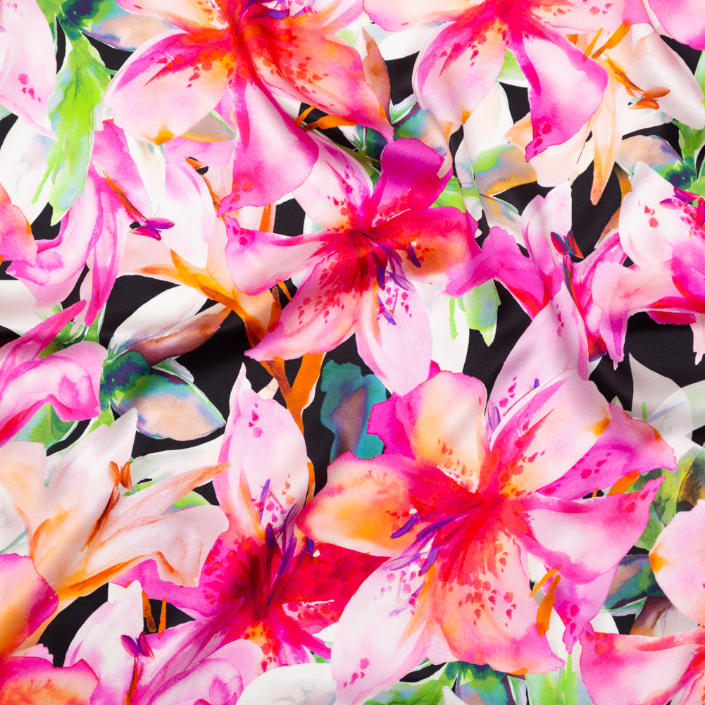 Mood Exclusive Italian Pink and Black Watercolor Floral Digitally Printed Silk Charmeuse Mood Exclusive Italian Pink and Black Watercolor Floral Digitally Printed Silk Charmeuse