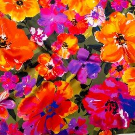 Mood Exclusive Italian Proper Pink and Tangy Orange Floral Digitally Printed Silk Charmeuse Mood Exclusive Italian Proper Pink and Tangy Orange Floral Digitally Printed Silk Charmeuse