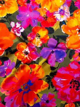 Mood Exclusive Italian Proper Pink and Tangy Orange Floral Digitally Printed Silk Charmeuse Mood Exclusive Italian Proper Pink and Tangy Orange Floral Digitally Printed Silk Charmeuse