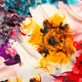Mood Exclusive Italian Red, Mustard and Teal Abstract Floral Silk Charmeuse Mood Exclusive Italian Red, Mustard and Teal Abstract Floral Silk Charmeuse