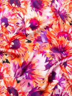Mood Exclusive Italian Hot Coral and Purple Sunflowers Digitally Printed Silk Charmeuse Mood Exclusive Italian Hot Coral and Purple Sunflowers Digitally Printed Silk Charmeuse