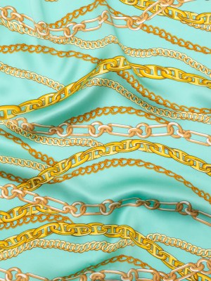 Mood Exclusive Italian Teal and Gold Chains Digitally Printed Silk Charmeuse Mood Exclusive Italian Teal and Gold Chains Digitally Printed Silk Charmeuse