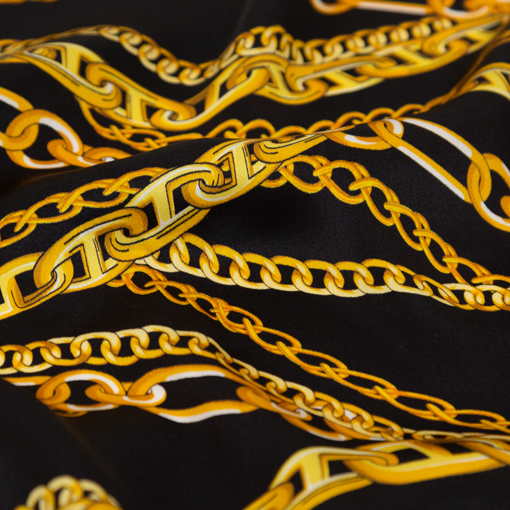 Mood Exclusive Italian Black Bean and Gold Chains Digitally Printed Silk Charmeuse Mood Exclusive Italian Black Bean and Gold Chains Digitally Printed Silk Charmeuse