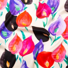 Mood Exclusive Italian Pale Beige, Pink and Purple Floral Digitally Printed Silk Charmeuse Mood Exclusive Italian Pale Beige, Pink and Purple Floral Digitally Printed Silk Charmeuse