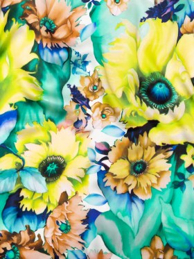 Mood Exclusive Italian Chartreuse and Sea Green Whimsical Floral Digitally Printed Silk Charmeuse Mood Exclusive Italian Chartreuse and Sea Green Whimsical Floral Digitally Printed Silk Charmeuse