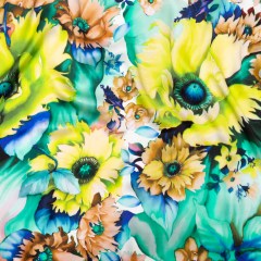 Mood Exclusive Italian Chartreuse and Sea Green Whimsical Floral Digitally Printed Silk Charmeuse Mood Exclusive Italian Chartreuse and Sea Green Whimsical Floral Digitally Printed Silk Charmeuse