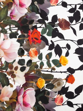 Mood Exclusive Italian Black, White and Golden Poppy Floral Border Digitally Printed Silk Charmeuse Mood Exclusive Italian Black, White and Golden Poppy Floral Border Digitally Printed Silk Charmeuse