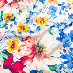 Mood Exclusive Italian White Silk Charmeuse with Central Digitally Printed Florals Mood Exclusive Italian White Silk Charmeuse with Central Digitally Printed Florals