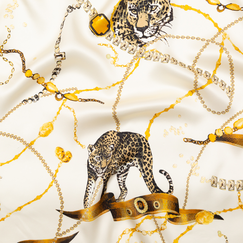 Mood Exclusive Italian Off-White and Gold Cheetahs and Gems Silk Charmeuse Mood Exclusive Italian Off-White and Gold Cheetahs and Gems Silk Charmeuse