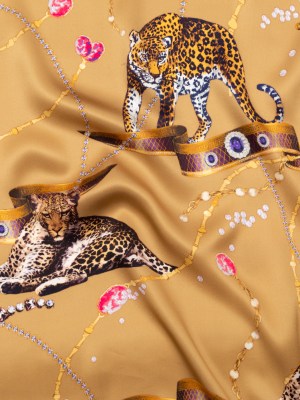 Mood Exclusive Italian Beige, Pink and Gold Cheetahs and Gems Silk Charmeuse Mood Exclusive Italian Beige, Pink and Gold Cheetahs and Gems Silk Charmeuse