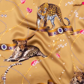 Mood Exclusive Italian Beige, Pink and Gold Cheetahs and Gems Silk Charmeuse Mood Exclusive Italian Beige, Pink and Gold Cheetahs and Gems Silk Charmeuse