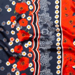 Mood Exclusive Italian Navy, Red and Gray Floral Border Digitally Printed Silk Charmeuse Mood Exclusive Italian Navy, Red and Gray Floral Border Digitally Printed Silk Charmeuse
