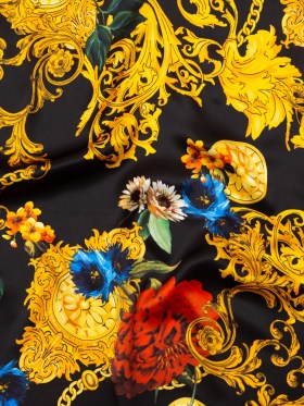 Mood Exclusive Italian Black and Gold Ornate Floral Digitally Printed Silk Charmeuse Mood Exclusive Italian Black and Gold Ornate Floral Digitally Printed Silk Charmeuse