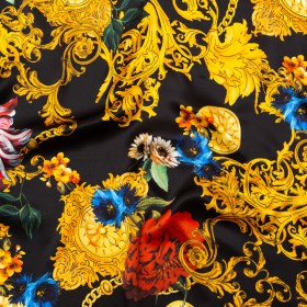 Mood Exclusive Italian Black and Gold Ornate Floral Digitally Printed Silk Charmeuse Mood Exclusive Italian Black and Gold Ornate Floral Digitally Printed Silk Charmeuse