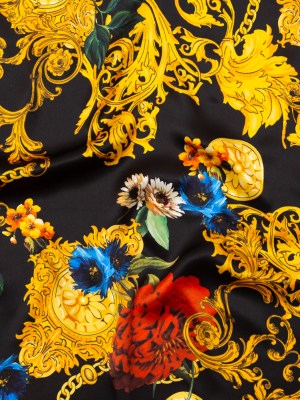 Mood Exclusive Italian Black and Gold Ornate Floral Digitally Printed Silk Charmeuse Mood Exclusive Italian Black and Gold Ornate Floral Digitally Printed Silk Charmeuse