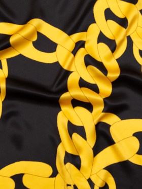Mood Exclusive Italian Black and Gold Large Chains Digitally Printed Silk Charmeuse Mood Exclusive Italian Black and Gold Large Chains Digitally Printed Silk Charmeuse