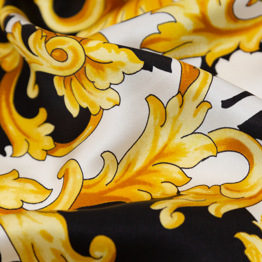 Mood Exclusive Italian Black, White and Gold Ornate Zebra Digitally Printed Silk Charmeuse