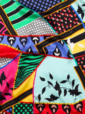 Mood Exclusive Italian Multicolor Patchwork Pattern Play Digitally Printed Silk Charmeuse Mood Exclusive Italian Multicolor Patchwork Pattern Play Digitally Printed Silk Charmeuse