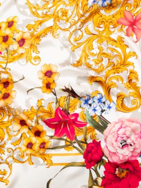 Mood Exclusive Italian White, Blush and Gold Ornate Floral Digitally Printed Silk Charmeuse Mood Exclusive Italian White, Blush and Gold Ornate Floral Digitally Printed Silk Charmeuse