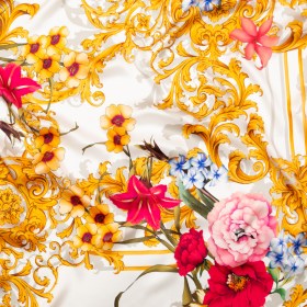 Mood Exclusive Italian White, Blush and Gold Ornate Floral Digitally Printed Silk Charmeuse Mood Exclusive Italian White, Blush and Gold Ornate Floral Digitally Printed Silk Charmeuse
