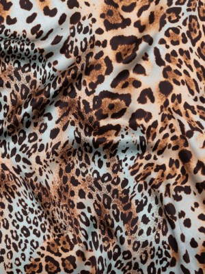 Mood Exclusive Italian Aqua and Brown Jaguar Digitally Printed Silk Charmeuse Mood Exclusive Italian Aqua and Brown Jaguar Digitally Printed Silk Charmeuse