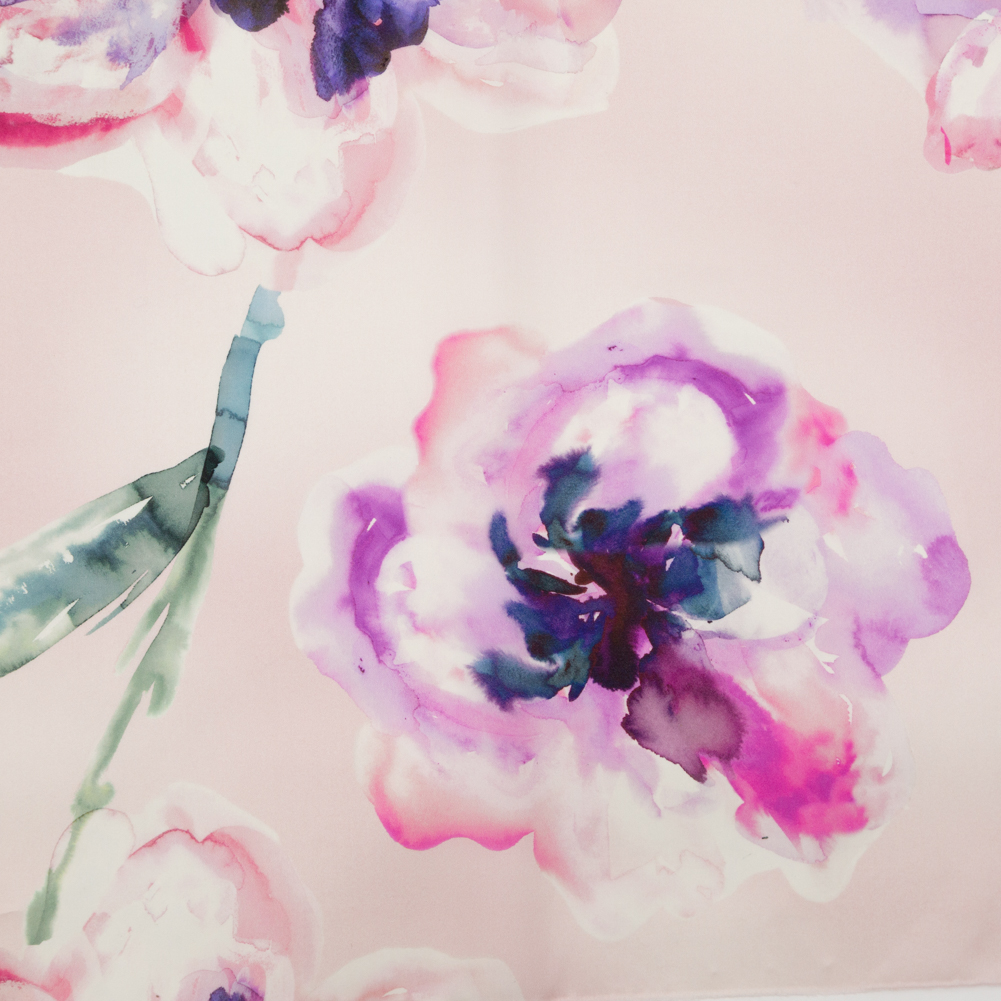 Mood Exclusive Italian Barely Pink and Red Violet Watercolor Floral Silk Organza Mood Exclusive Italian Barely Pink and Red Violet Watercolor Floral Silk Organza