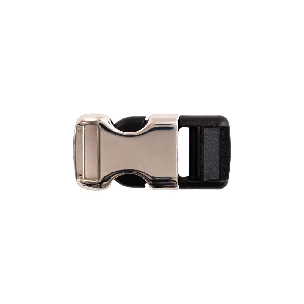 Italian Silver Metal and Black Plastic Release Buckle