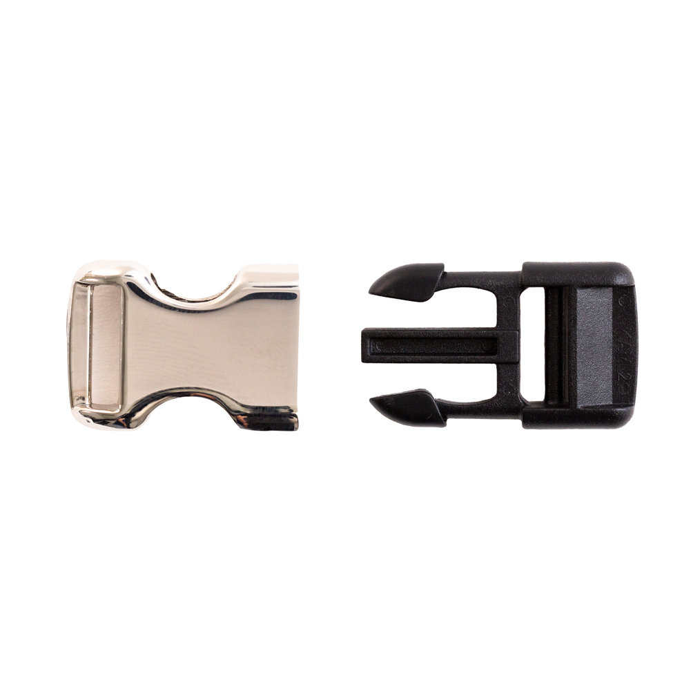 Italian Silver Metal and Black Plastic Release Buckle Italian Silver Metal and Black Plastic Release Buckle