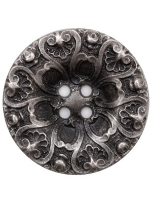 Italian Antique Silver Ornate Metal Zamac Button – 44L/28mm Italian Antique Silver Ornate Metal Zamac Button – 44L/28mm