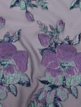 Metallic Blue Morpho, Periscope, Dark Ivy and Purple Gumdrop Floral Luxury Organza Brocade Metallic Blue Morpho, Periscope, Dark Ivy and Purple Gumdrop Floral Luxury Organza Brocade