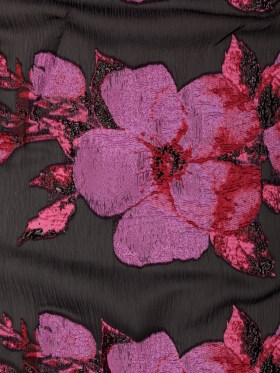 Metallic Black, Pink and Red Floral Luxury Organza Brocade Metallic Black, Pink and Red Floral Luxury Organza Brocade