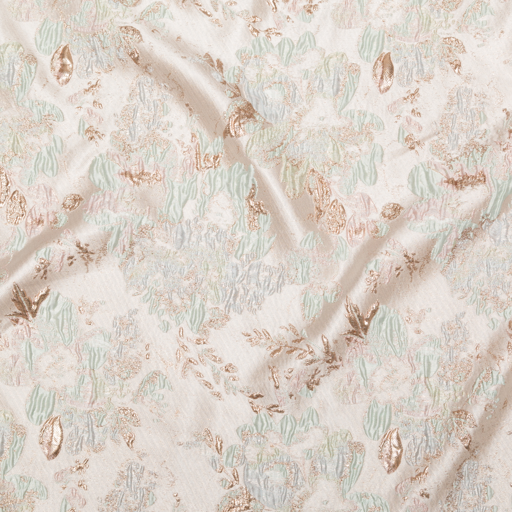 Metallic Bright Gold, Milky Green and Icelandic Blue Floral Luxury Brocade Metallic Bright Gold, Milky Green and Icelandic Blue Floral Luxury Brocade