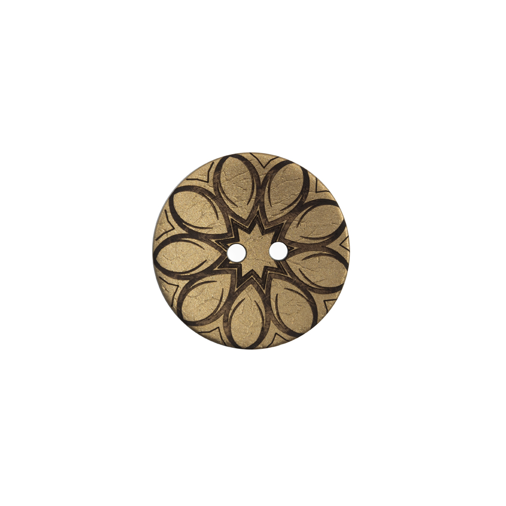 Italian Metallic Gold Floral Coconut Button – 24L/15mm Italian Metallic Gold Floral Coconut Button – 24L/15mm