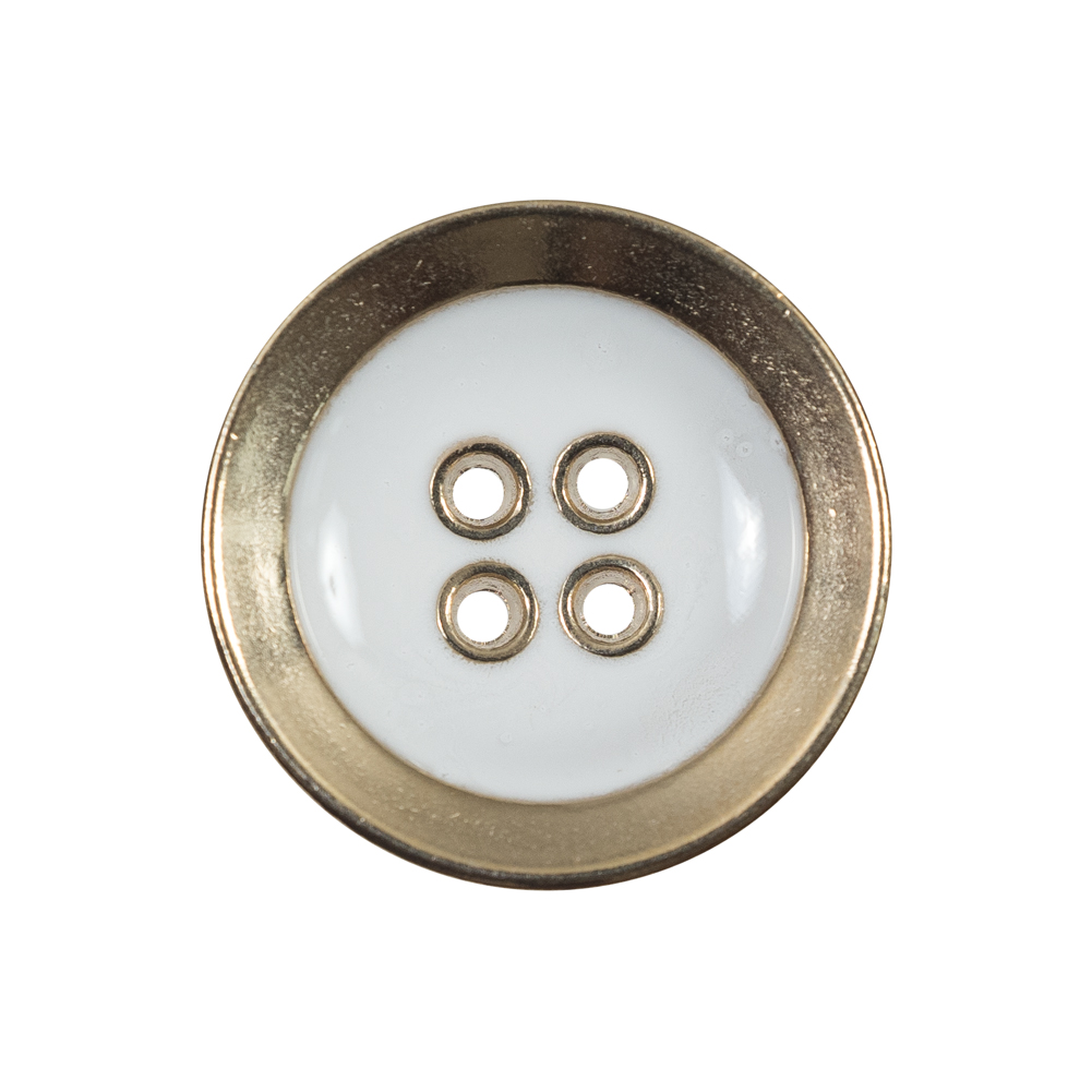 Italian White and Gold Metal 4-Hole Button – 40L/25.5mm Italian White and Gold Metal 4-Hole Button – 40L/25.5mm