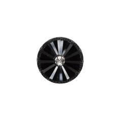 Italian Black Floral Nylon Button with Rhinestone Center – 24L/15mm Italian Black Floral Nylon Button with Rhinestone Center – 24L/15mm