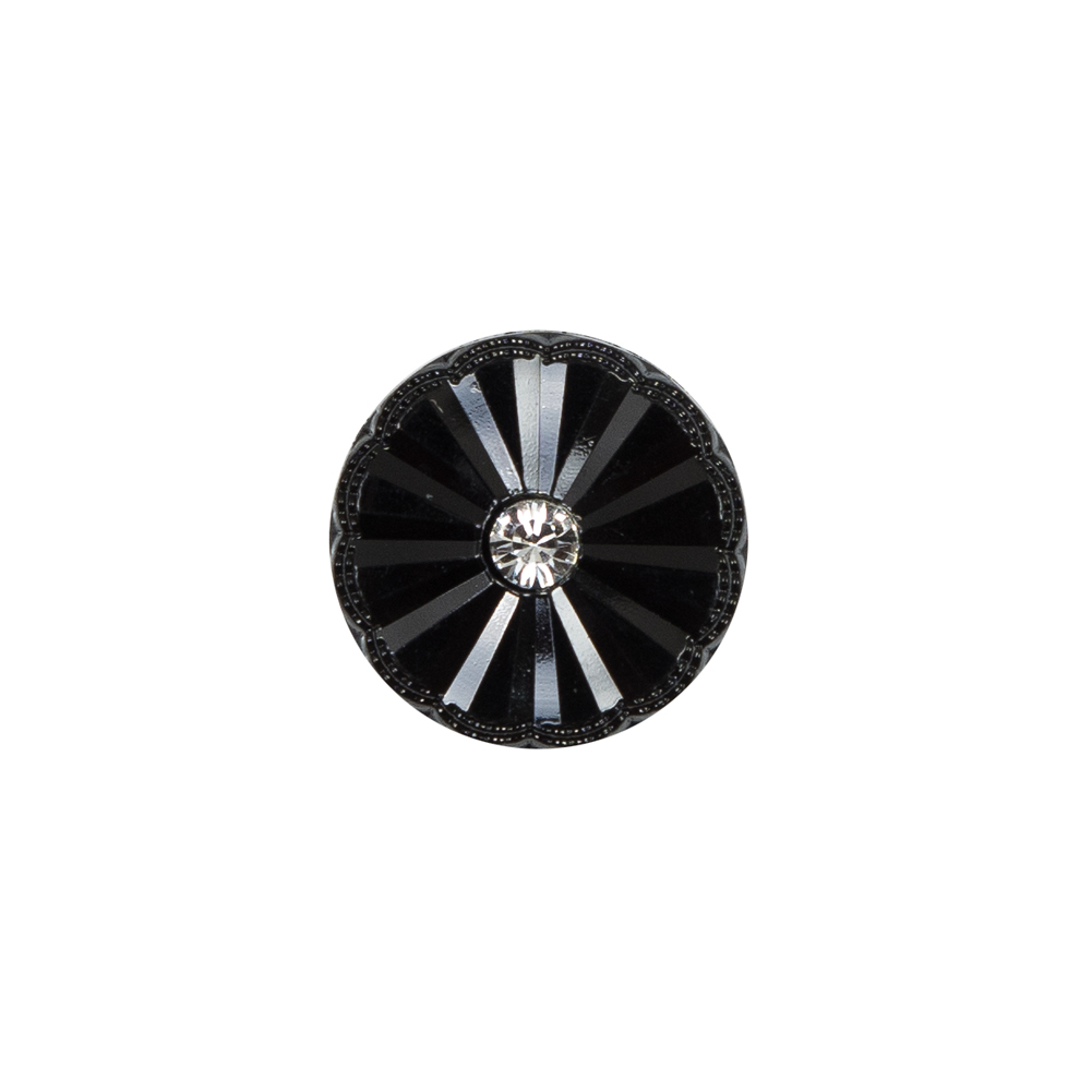 Italian Black Floral Nylon Button with Rhinestone Center – 24L/15mm Italian Black Floral Nylon Button with Rhinestone Center – 24L/15mm