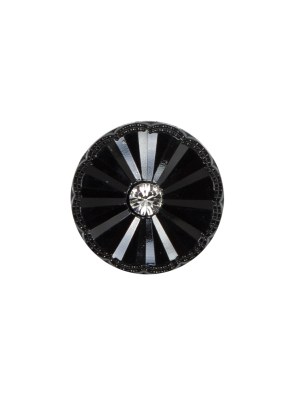 Italian Black Floral Nylon Button with Rhinestone Center – 24L/15mm Italian Black Floral Nylon Button with Rhinestone Center – 24L/15mm