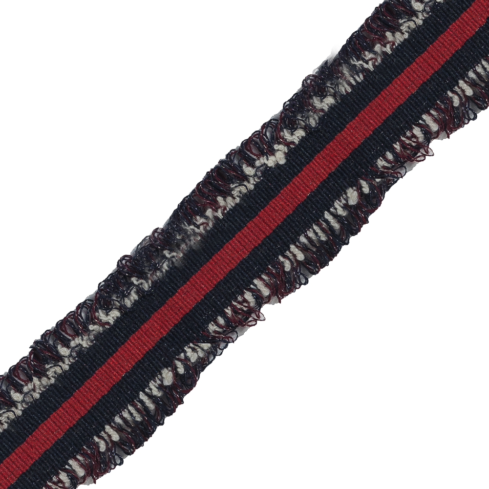 Italian Navy, Red and White Woven Trim - 1"