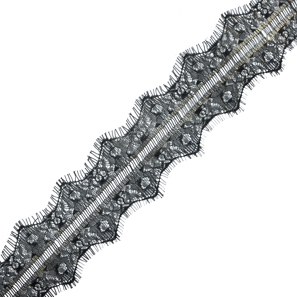 Italian Metallic Black and Gold Scalloped Lace Trim – 3″ Italian Metallic Black and Gold Scalloped Lace Trim – 3″