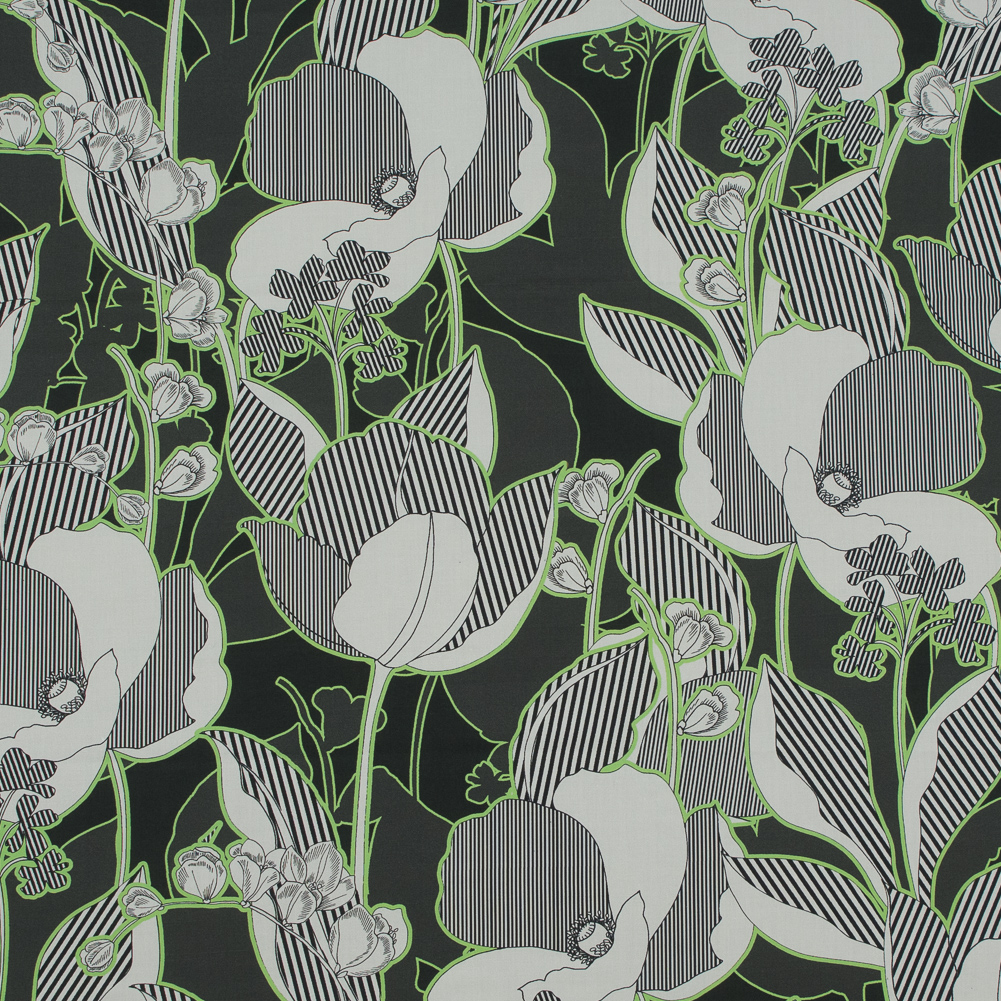 Cotton Poplin – Green Striped Flowers – Fleurs en Vert Print – Mood Exclusive Avenable Collection Cotton Poplin – Green Striped Flowers – Fleurs en Vert Print – Mood Exclusive Avenable Collection