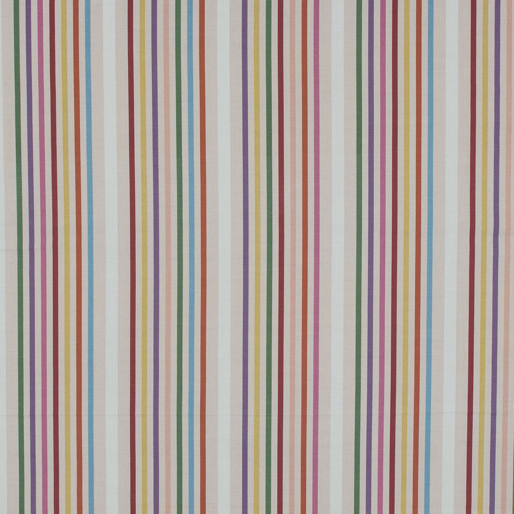 Cotton Poplin – White and Rainbow Stripes – Humileco estas Tenereco Print – Mood Exclusive Avenable Collection Cotton Poplin – White and Rainbow Stripes – Humileco estas Tenereco Print – Mood Exclusive Avenable Collection
