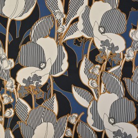 Mood Exclusive Fleurs de Nuit Navy and Mustard Stretch Cotton Sateen Mood Exclusive Fleurs de Nuit Navy and Mustard Stretch Cotton Sateen