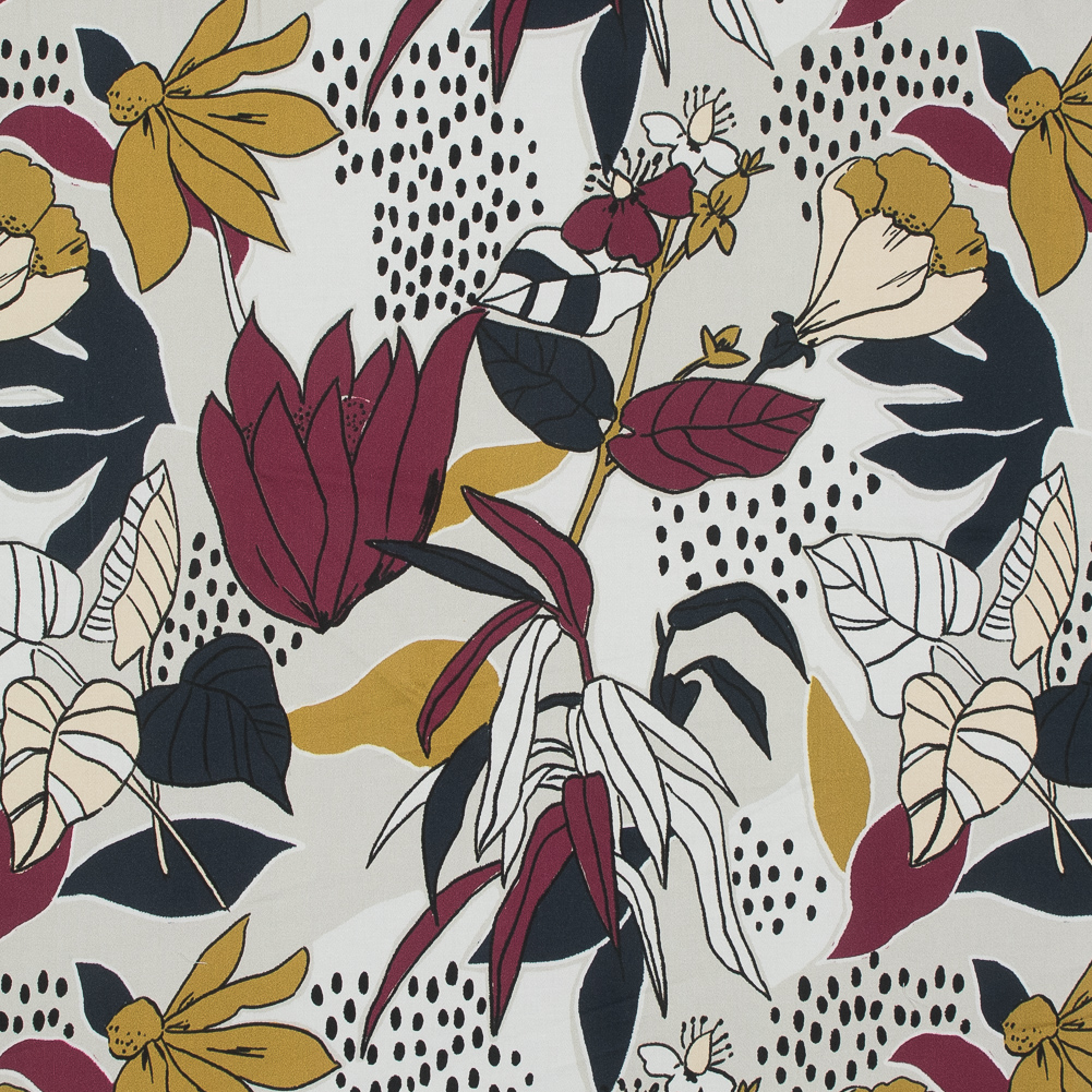 Stretch Cotton Sateen – Red Plum Floral – Pushing Up Daisies Print – Mood Exclusive Avenable Collection Stretch Cotton Sateen – Red Plum Floral – Pushing Up Daisies Print – Mood Exclusive Avenable Collection