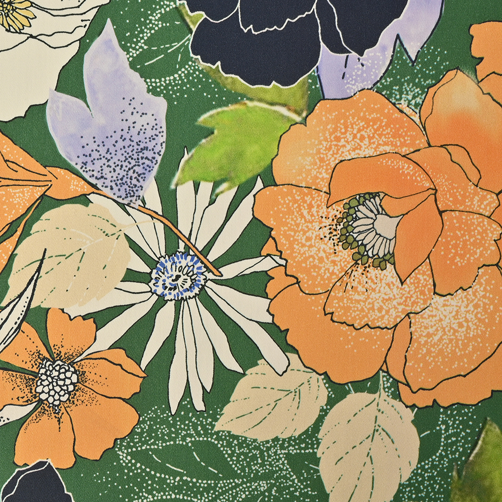 Mood Exclusive Floral Phantasmagoria Green and Orange Stretch Cotton Sateen Mood Exclusive Floral Phantasmagoria Green and Orange Stretch Cotton Sateen
