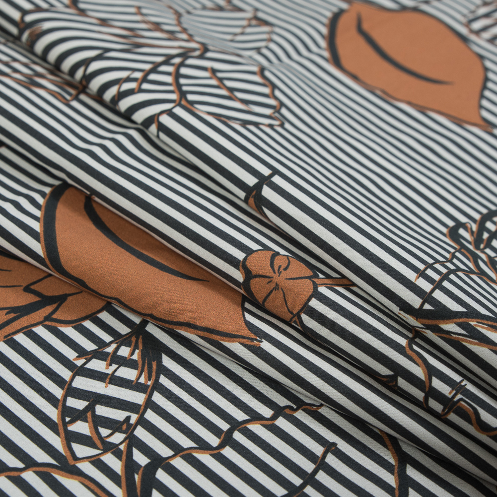 Cotton Poplin – Burnt Orange Striped Floral – Flores de Alegría Print – Mood Exclusive Avenable Collection Cotton Poplin – Burnt Orange Striped Floral – Flores de Alegría Print – Mood Exclusive Avenable Collection