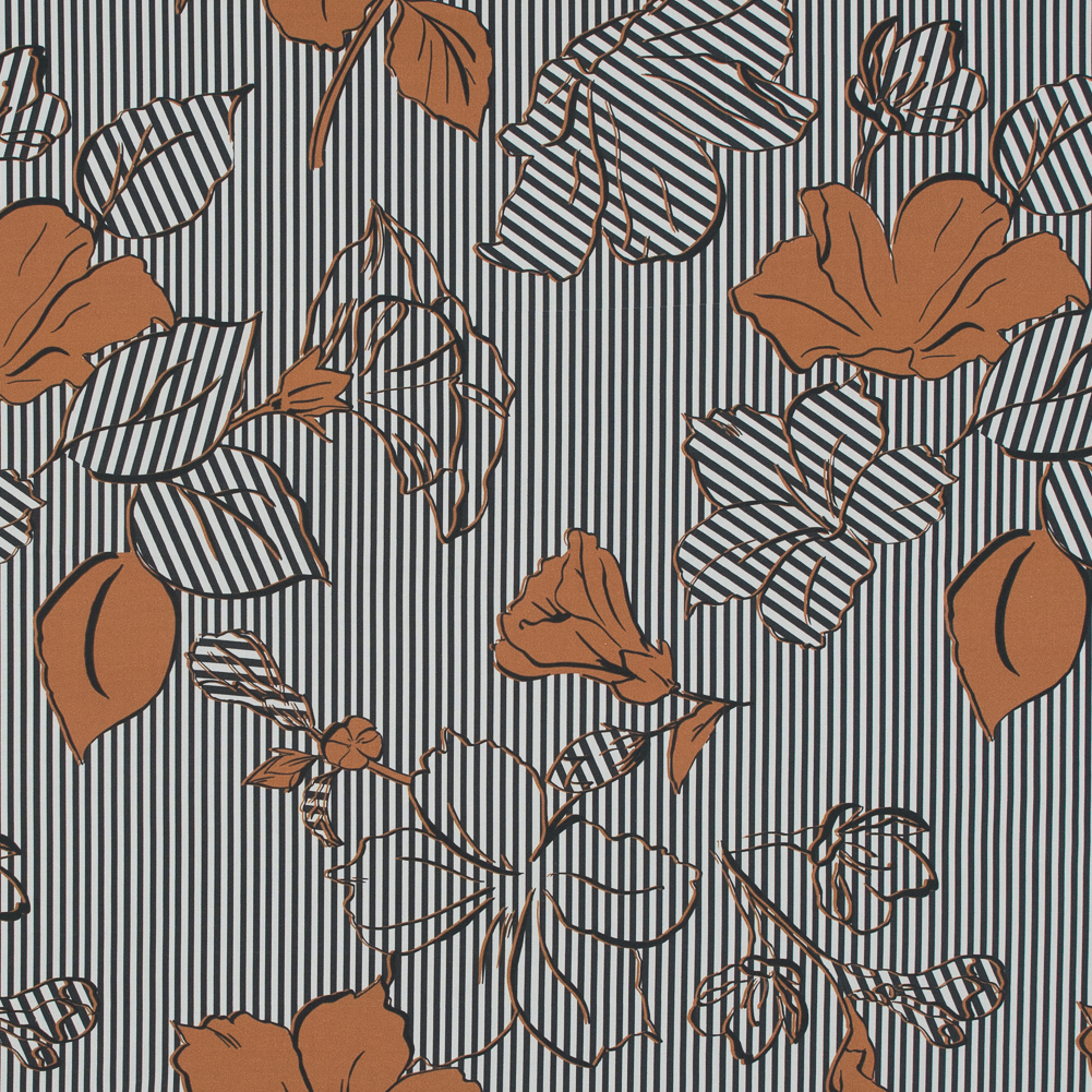 Cotton Poplin – Burnt Orange Striped Floral – Flores de Alegría Print – Mood Exclusive Avenable Collection Cotton Poplin – Burnt Orange Striped Floral – Flores de Alegría Print – Mood Exclusive Avenable Collection