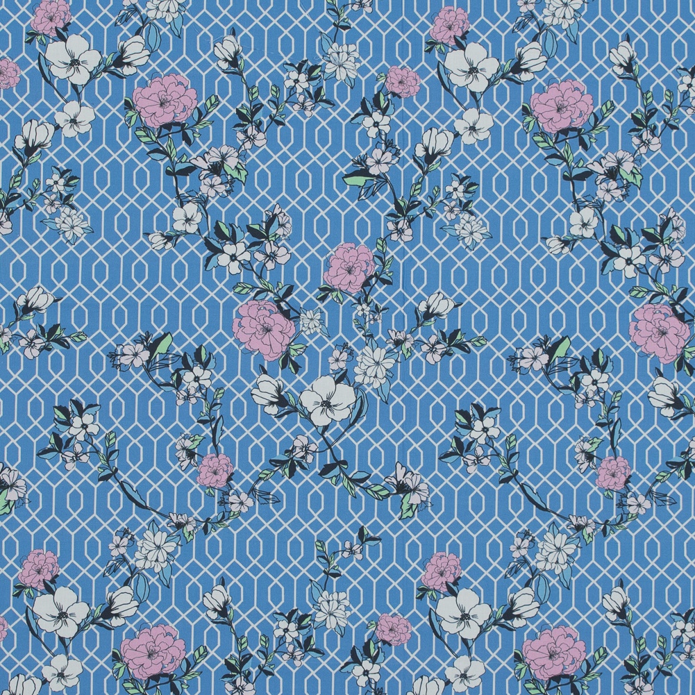 Cotton Poplin – Blue Floral and Geometric – La Fortuna de lo Memorable Print – Mood Exclusive Avenable Collection Cotton Poplin – Blue Floral and Geometric – La Fortuna de lo Memorable Print – Mood Exclusive Avenable Collection