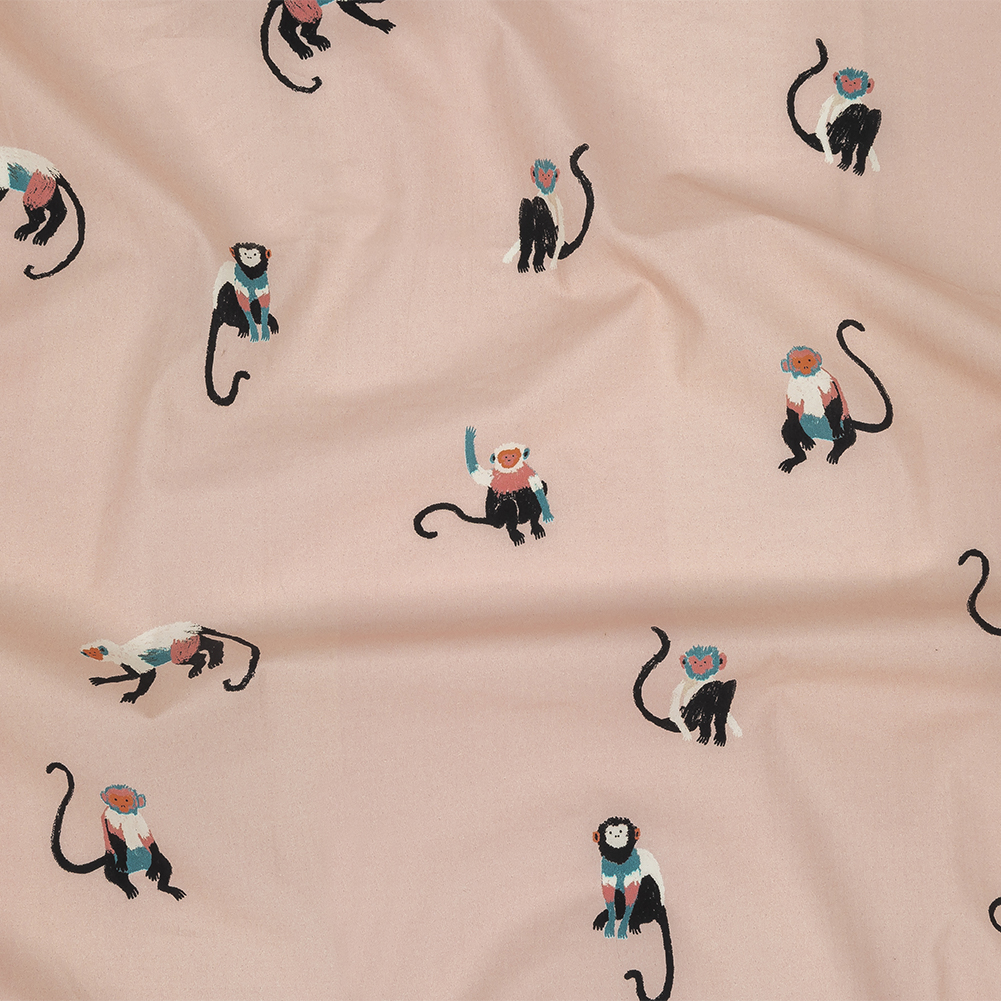 Cotton Poplin – Pink Monkeys – Scimmie Curiosie Print – Mood Exclusive Avenable Collection Cotton Poplin – Pink Monkeys – Scimmie Curiosie Print – Mood Exclusive Avenable Collection