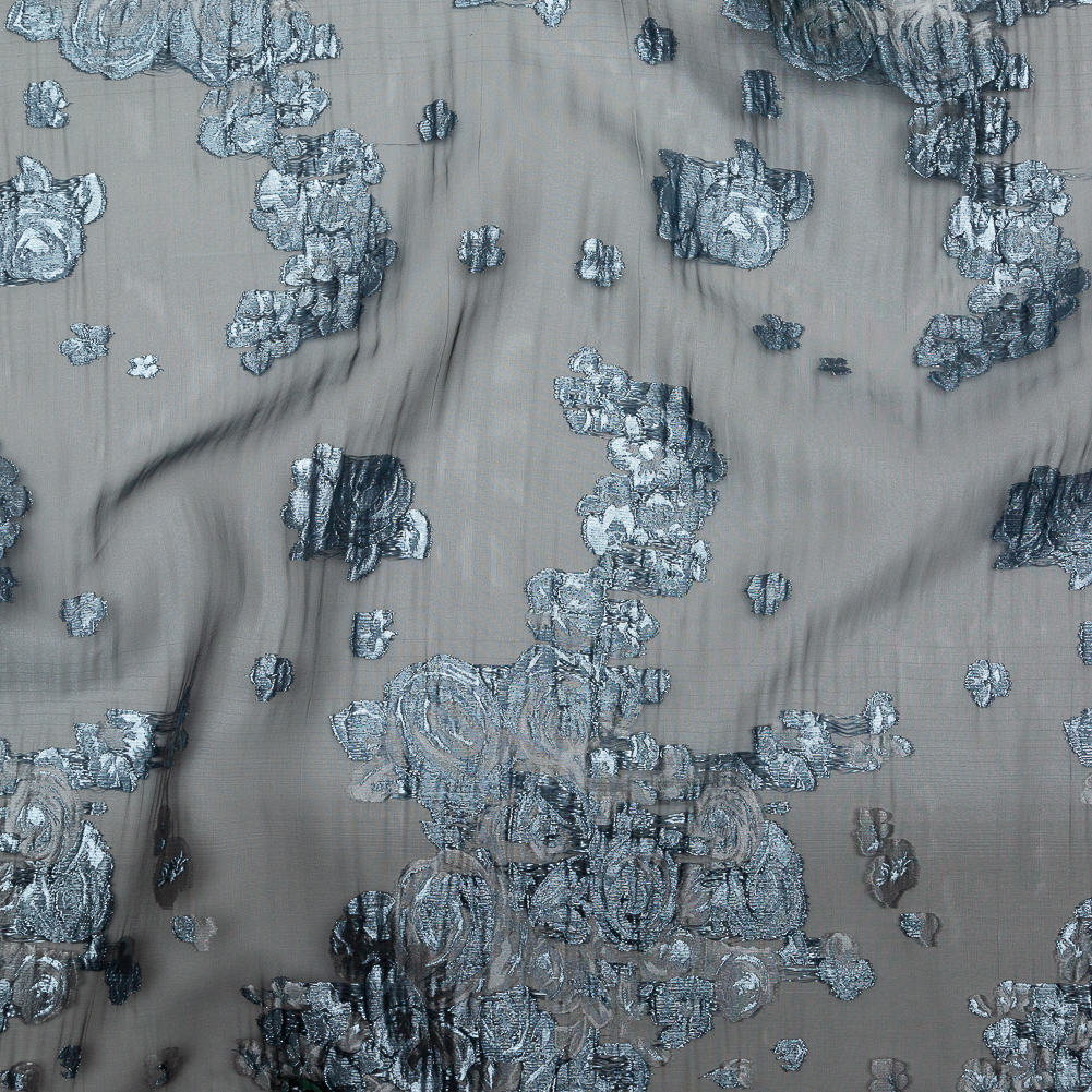 Metallic Powder Blue Silver Luxury Floral Burnout Brocade Metallic Powder Blue Silver Luxury Floral Burnout Brocade